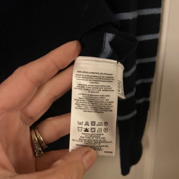 Brooks Brothers 100% Fine Merino Wool Half Zip Sweater- Navy Blue Stripes - Picture 13 of 13